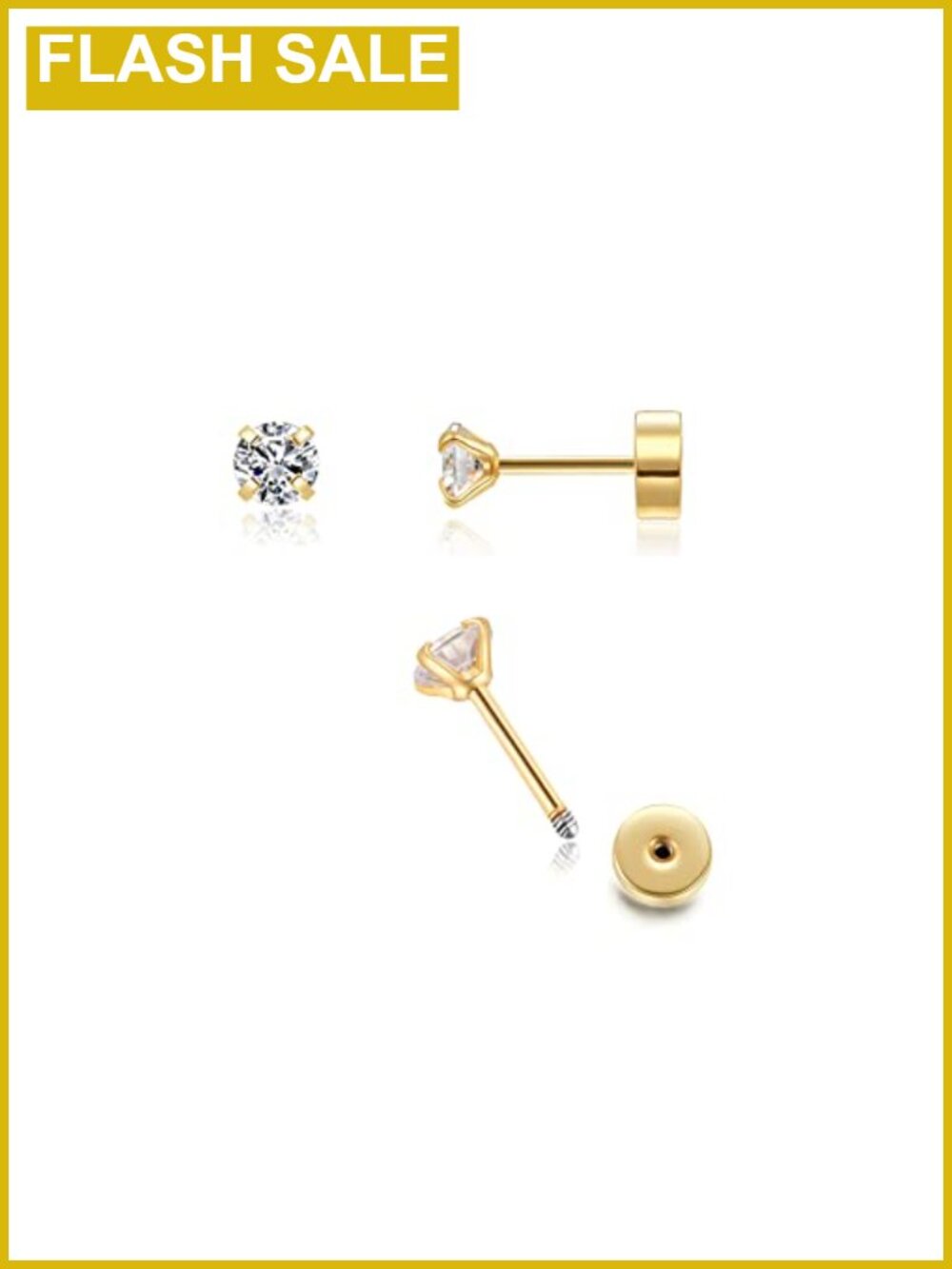 CZ Stud Earrings Screw Back Flat Back 316L Surgical Steel Cartilage Tragus